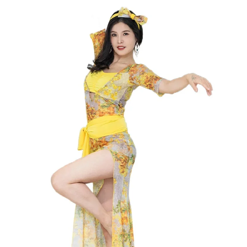 

Belly dance new clothes belly dance clothing Shell women's sexy print folk style robe costume Eastern Ethnic Dance Master Robe