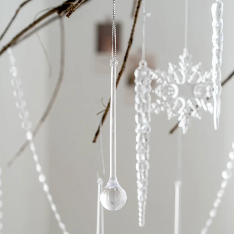6pcs Crystal Christmas Tree Decoration Acrylic Bead String Ice Droplet Snow Pendant Christmas Transparent Ice Snow Decoration