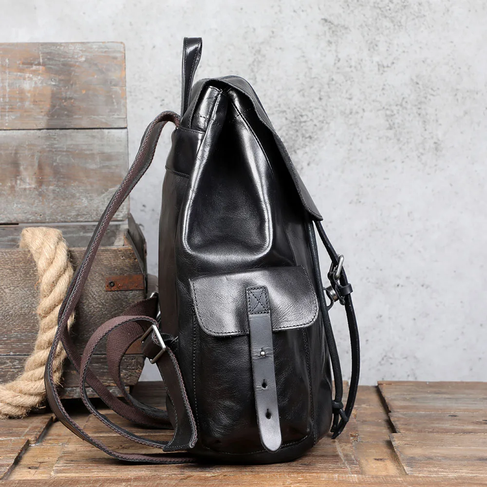 Lässiger Herrenrucksack aus echtem Leder, Laptoptasche für Herren, Reisetasche, Obermaterial aus Rindsleder, modischer Herrenrucksack im Preppy-Stil – Detail 10