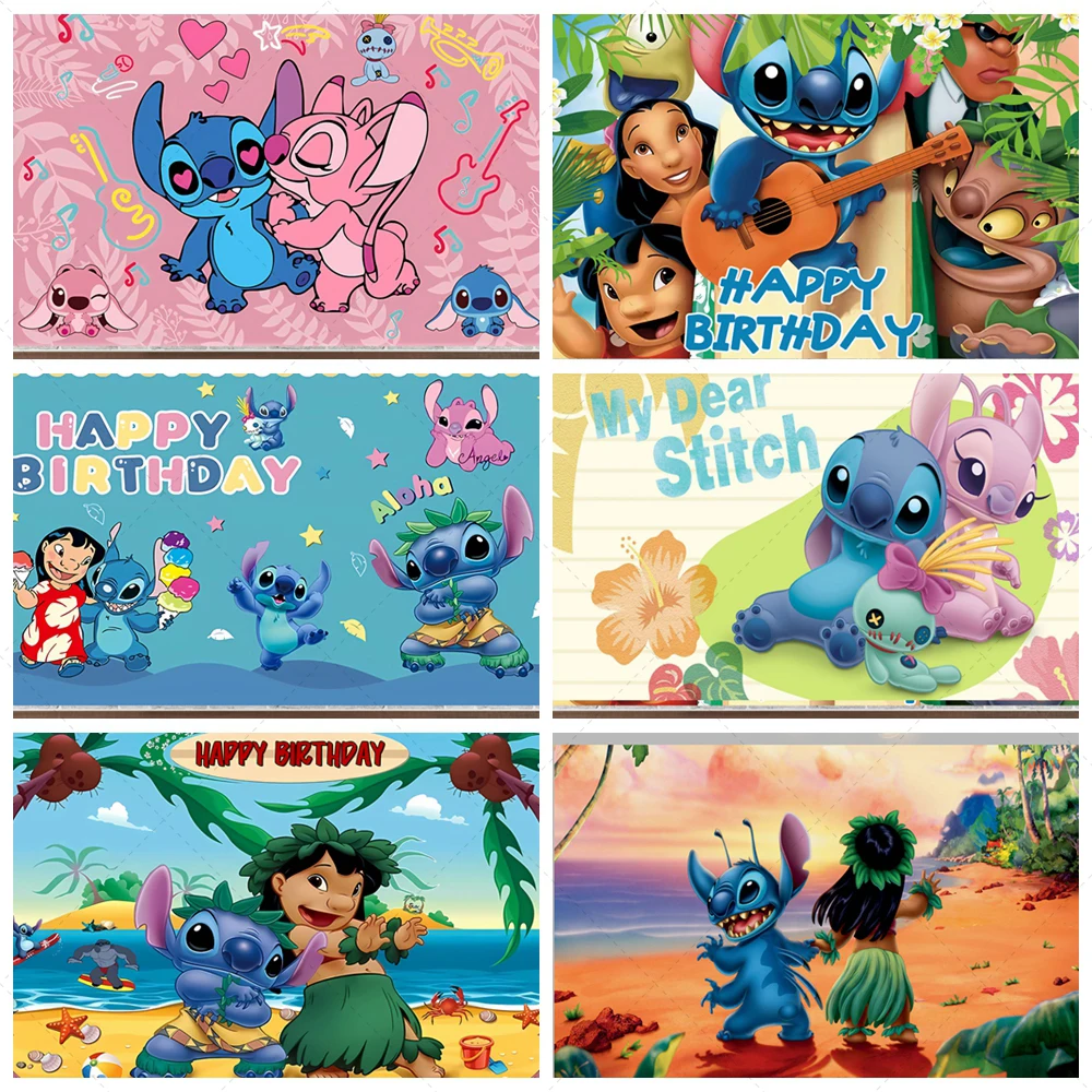 Stitch Cartoon Lilo and Stitch Background Children's Birthday Party Photography Decoration Boy Girl Birthday Shower Background