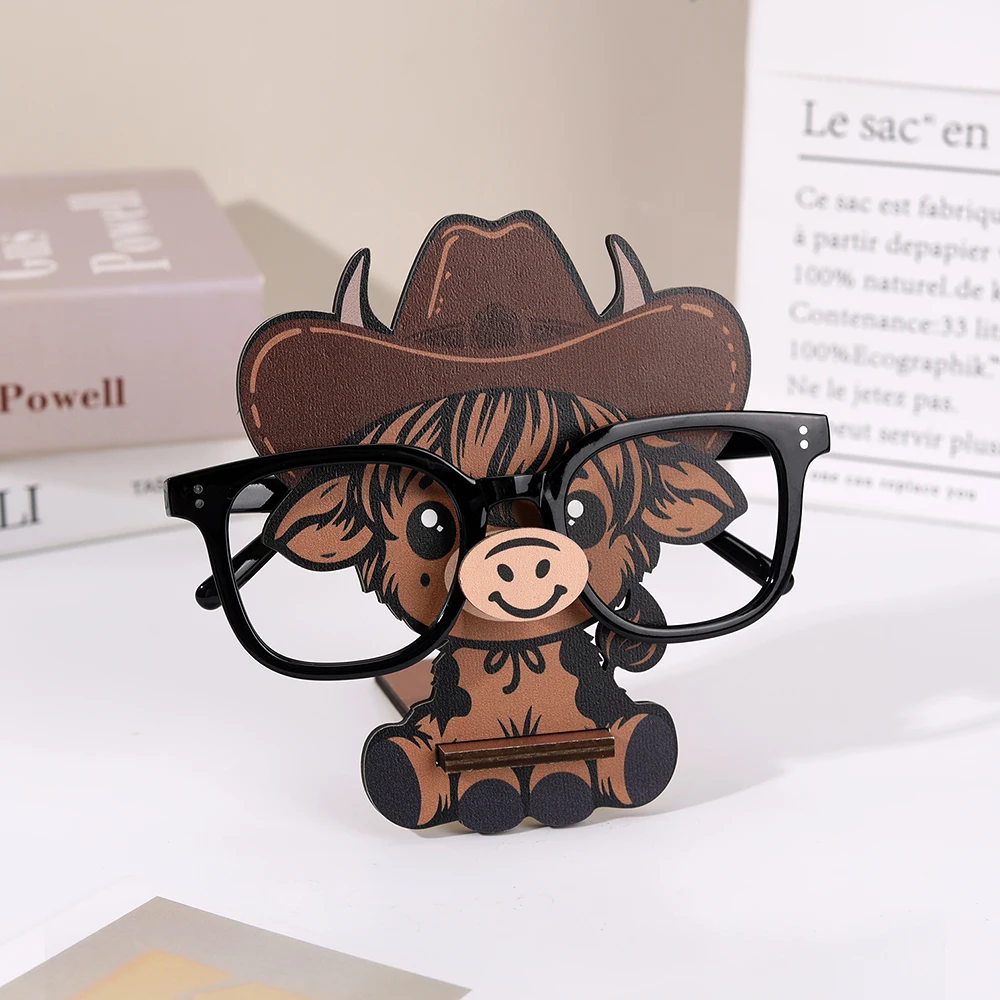 Cartoon Cowboy Cow Glasses Display Stand Cute Animal Glasses Frame Sunglasses Display Stand Hand Carved Home Wooden Decoration