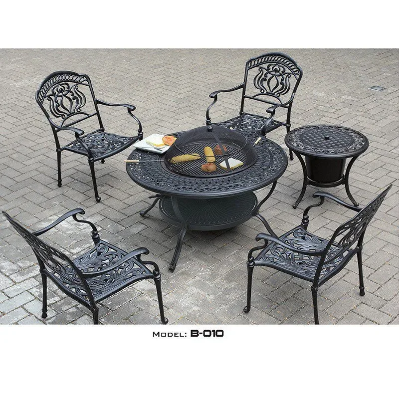 for Barbecue Table Outdoor Charcoal Grill Table and Chairs Patio Wrought Iron Stove Table Outdoor Casual Cast Aluminum BBQ