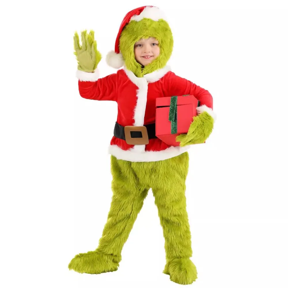 

Christmas Green Elf Cosplay Costumes Santa Claus Uniforms Suit Party Tops Pants Hats Belts Gloves Shoe Covers Xmas Gifts