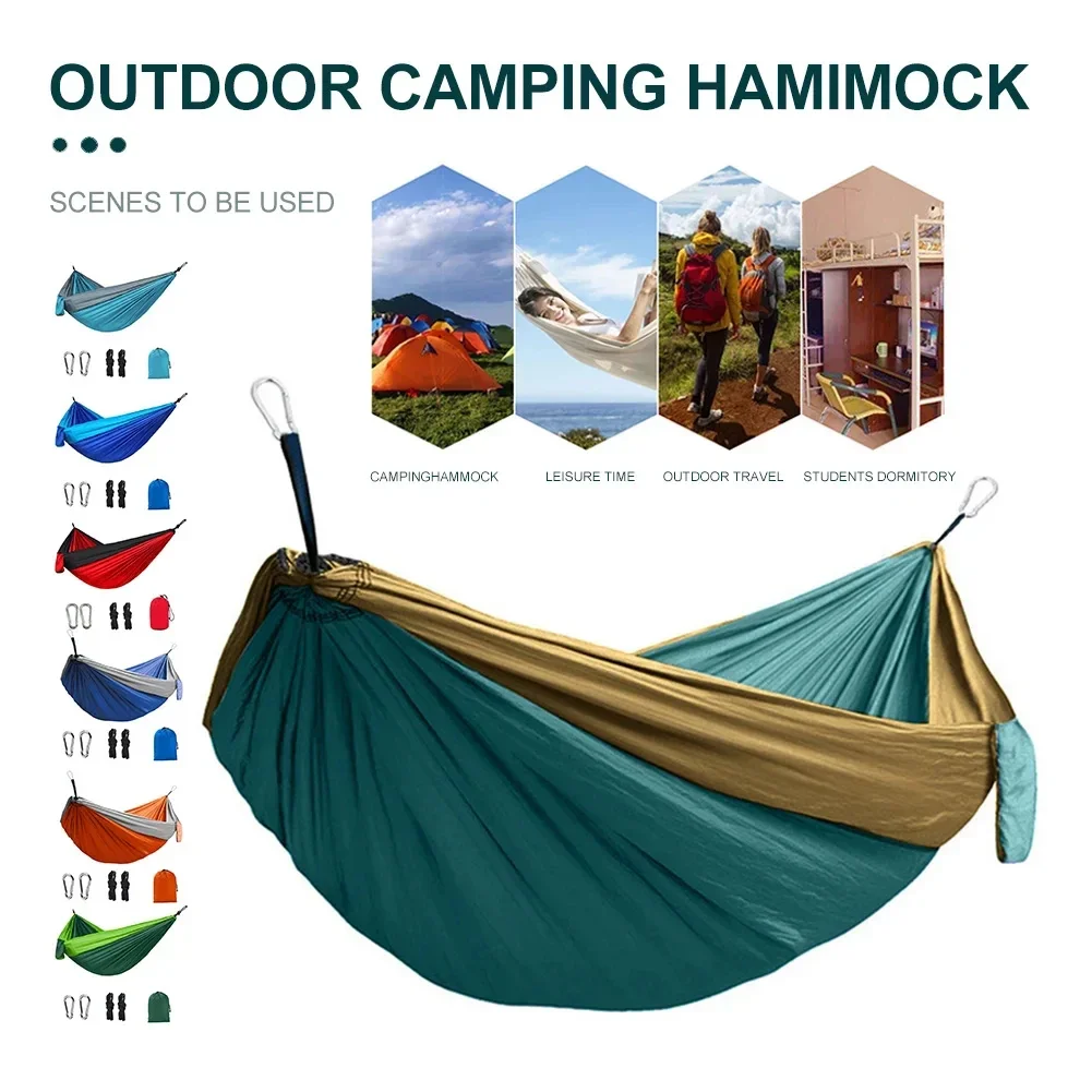 New Single Person Portable Outdoor Camping Hammock with Nylon Color Matching Hammock High Strength Parachute Fabric Hanging Bed