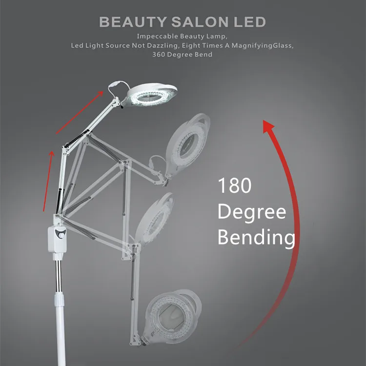 LED Cold Light Beautician Magnifying Glass Lamp Nail Tattoo Floor Shadeless Incandescent Lamp Height Adjusted