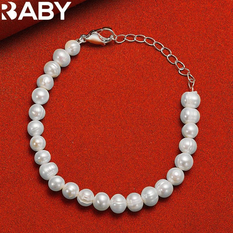 URBABY 925 Sterling Silver Bracelet Artificial Pearls Bracelets For Woman Fashion Fine Jewelry Gifts