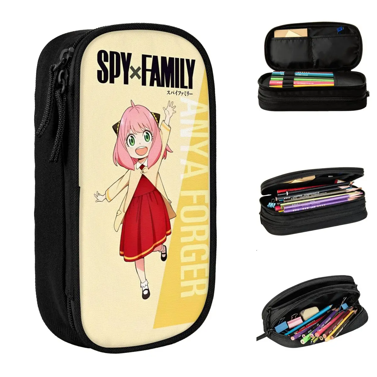 Anime espião x família lápis casos nova caixa de caneta sacos estudante grande armazenamento material escolar presente lápis casos