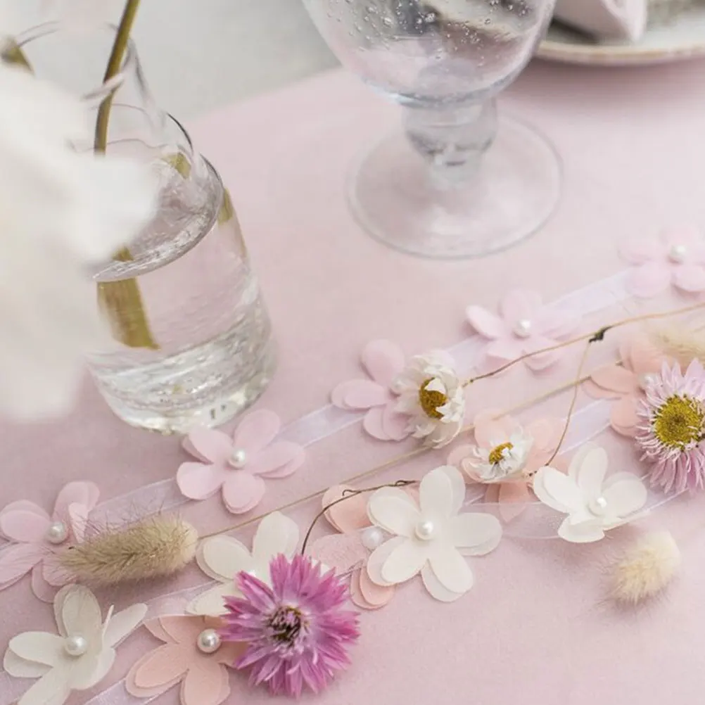

1 Roll Wedding Flower Ribbon Pink Lace Fabric Long Durable for DIY Wedding Craft Gift Wrapping Party Decor Flower Ribbon