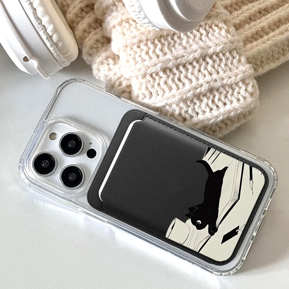 Leder-Kartenetui Handyhülle Kartenhalter für Magnetische Schwarze Katzenhülle Geeignet für Alle iPhones für Magsafe Karten-Handy-Rückentasche – Detail 8