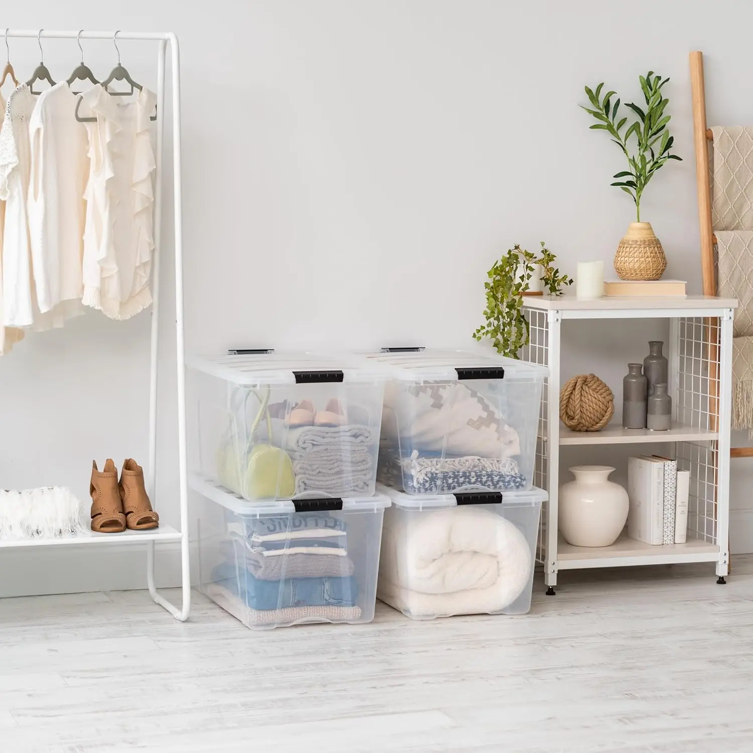 72 QT Clear Plastic Storage Box with Lid, Stackable & Nestable, BPA-Free, 4-Pack for Home Organization