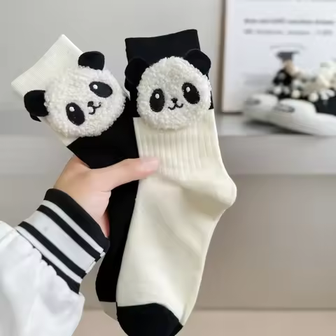 Pure Cotton Cute Socks Designer Panda Women Socks Kawaii Funny Black White Middle Tube Socks