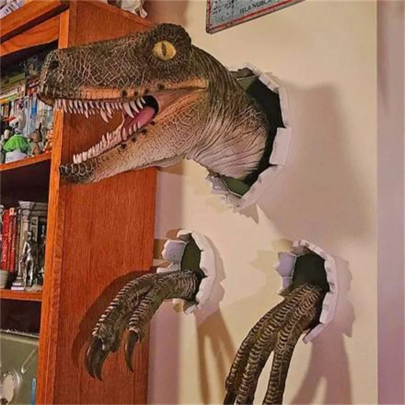 3D Dinosaur Decoration Velociraptor Set Resin Wall Atmosphere Decorative Props Head Resin Dinosaur Head With Claws Home Decor