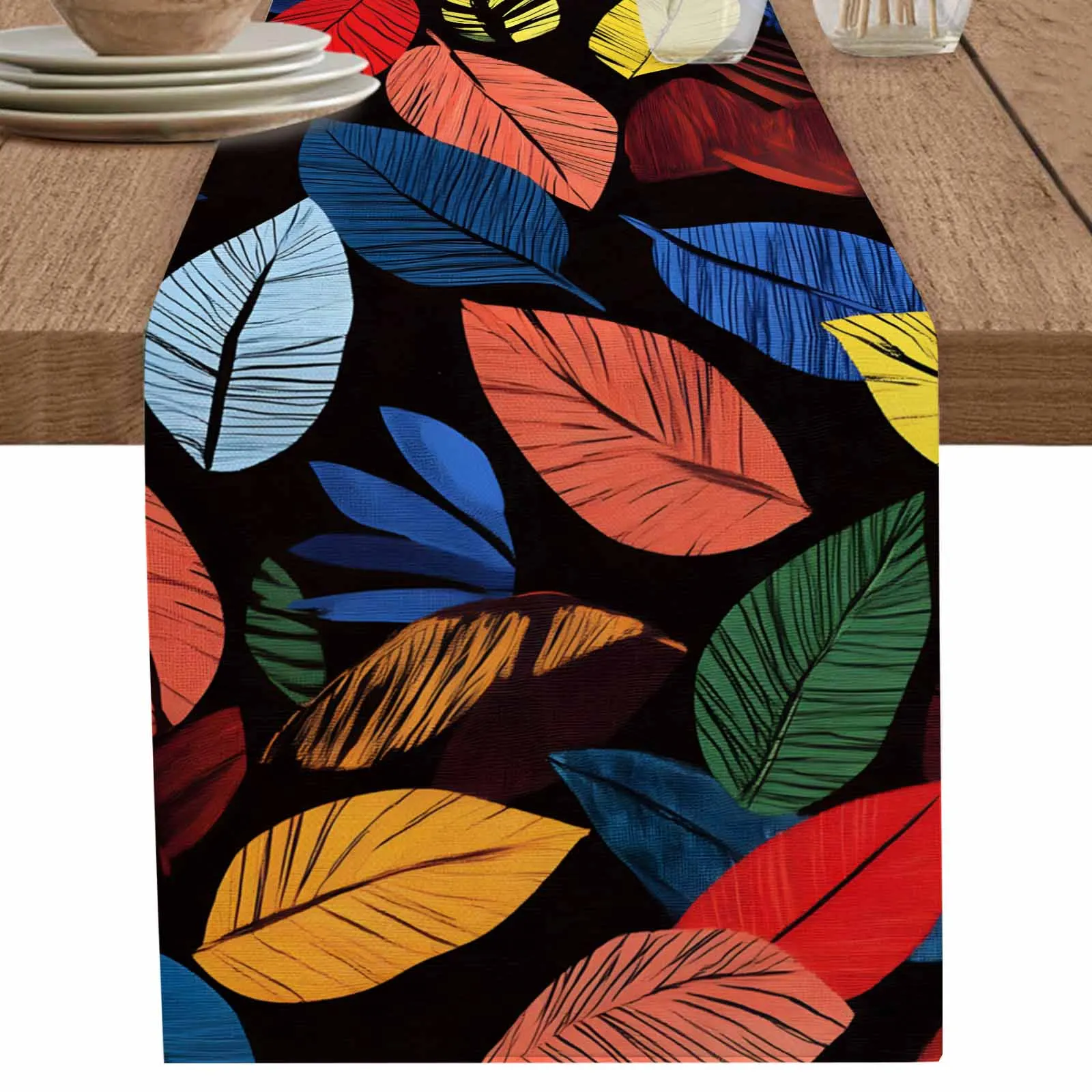 

Spring Pastoral Decoration Leaf Linen Table Runner Wedding Party Spring Table Runners Dresser Scarf Decor