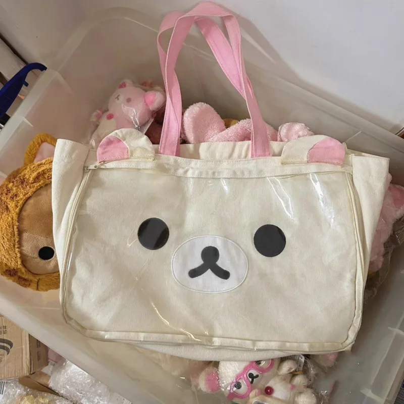 Süße rilakkumaed Einkaufstasche große Kapazität korilakkuma Kinder Mädchen große Leinwand Handtaschen Frauen College School Umhängetasche