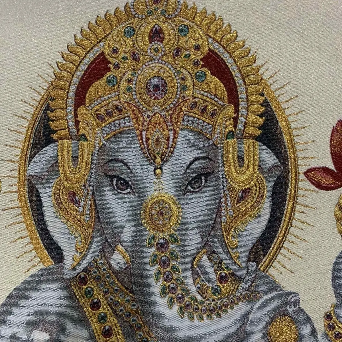 Tibet Tibetan Cloth Silk Lord ganesha, the god of wealth Thangka Tangka Embroidery Painting Embroidery Hanging Pictures