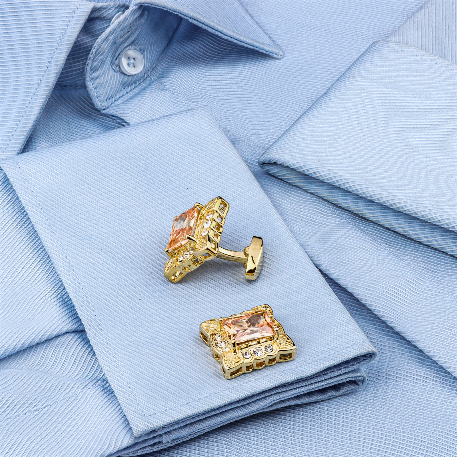 Crystal Cufflinks for Men with Gift Box, Gold Tone Cuff link for Men's Dress Shirts and French Cuff Shirts on Wedding Party