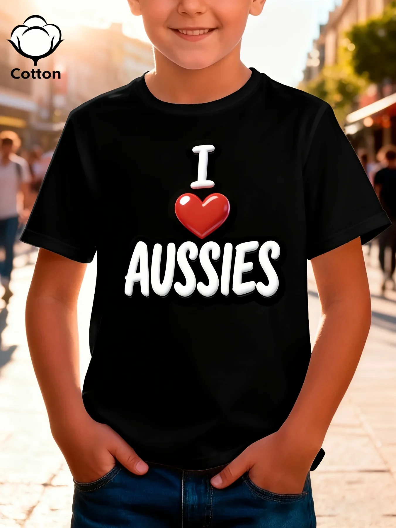I Love Australian Summer Children's Clothing Fashion T-shirt Double-sided Printed Children's T-shirt Casual Parent-child Top