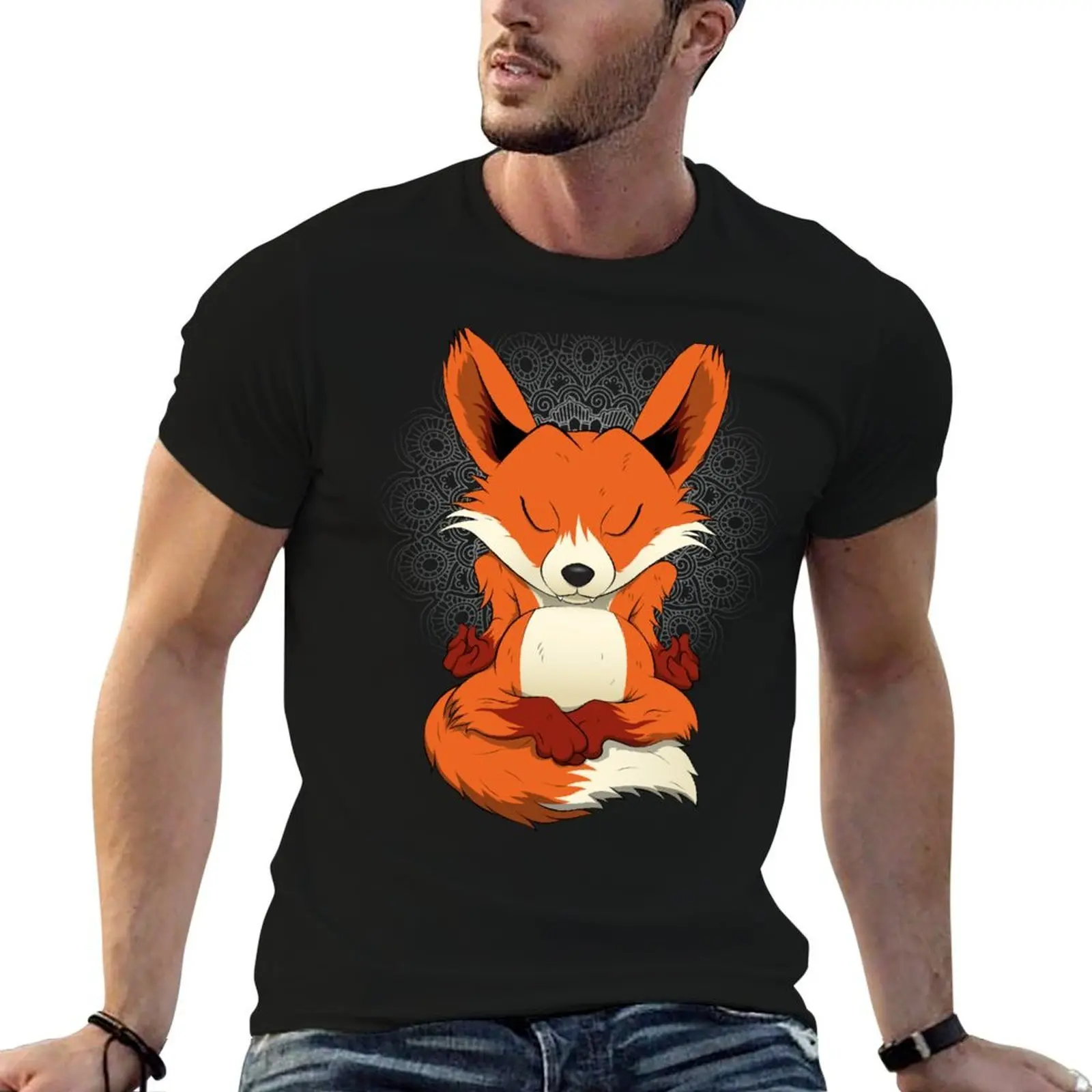 

Orange Fox Meditation GV T-Shirt t shirt man casual man t shirt cotton high quality T-Shirt