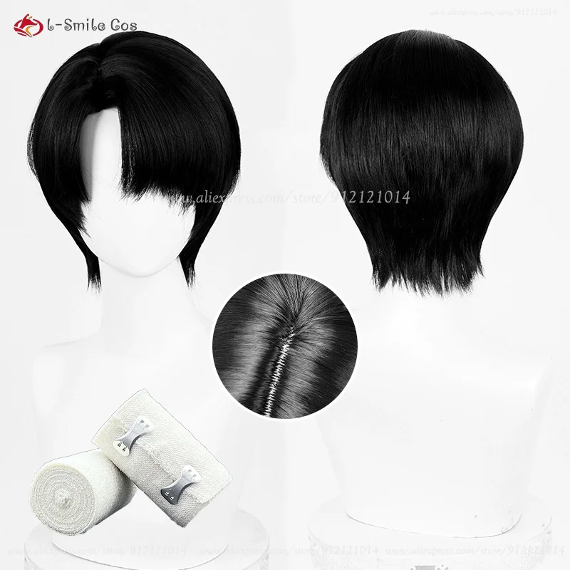 Peruka Cosplay Levi Ackerman 30cm Krótka Czarna Peruka Dla Kobiet i Mężczyzn Kostiumy Anime Peruka Cosplay Odporna na Ciepło Syntetyczne Włosy Halloween