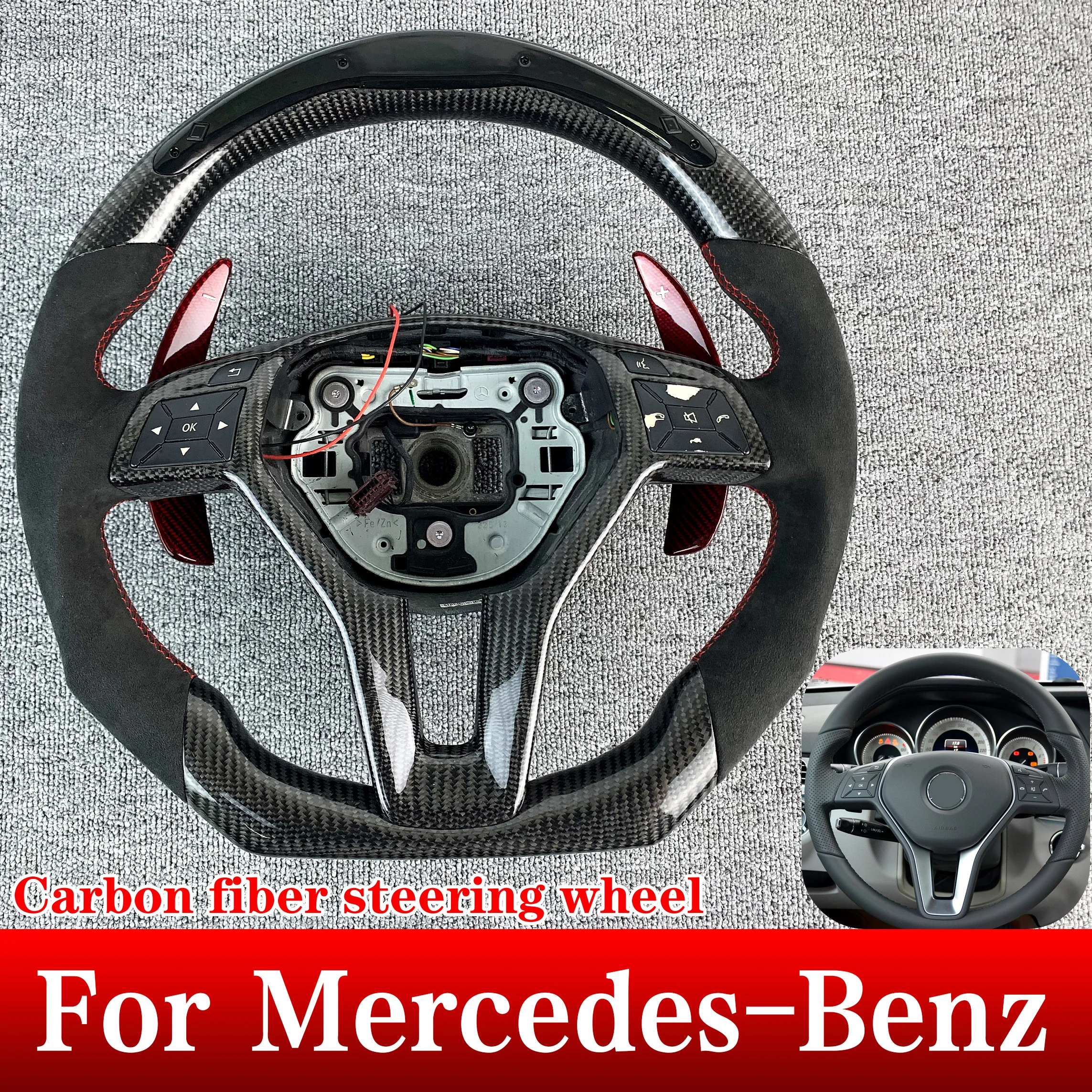 

For Mercedes-Benz S-Model A45 AMG CLS W176 C63 W204 CLA LED Display Customization Real Carbon Fiber Sports Steering Wheel