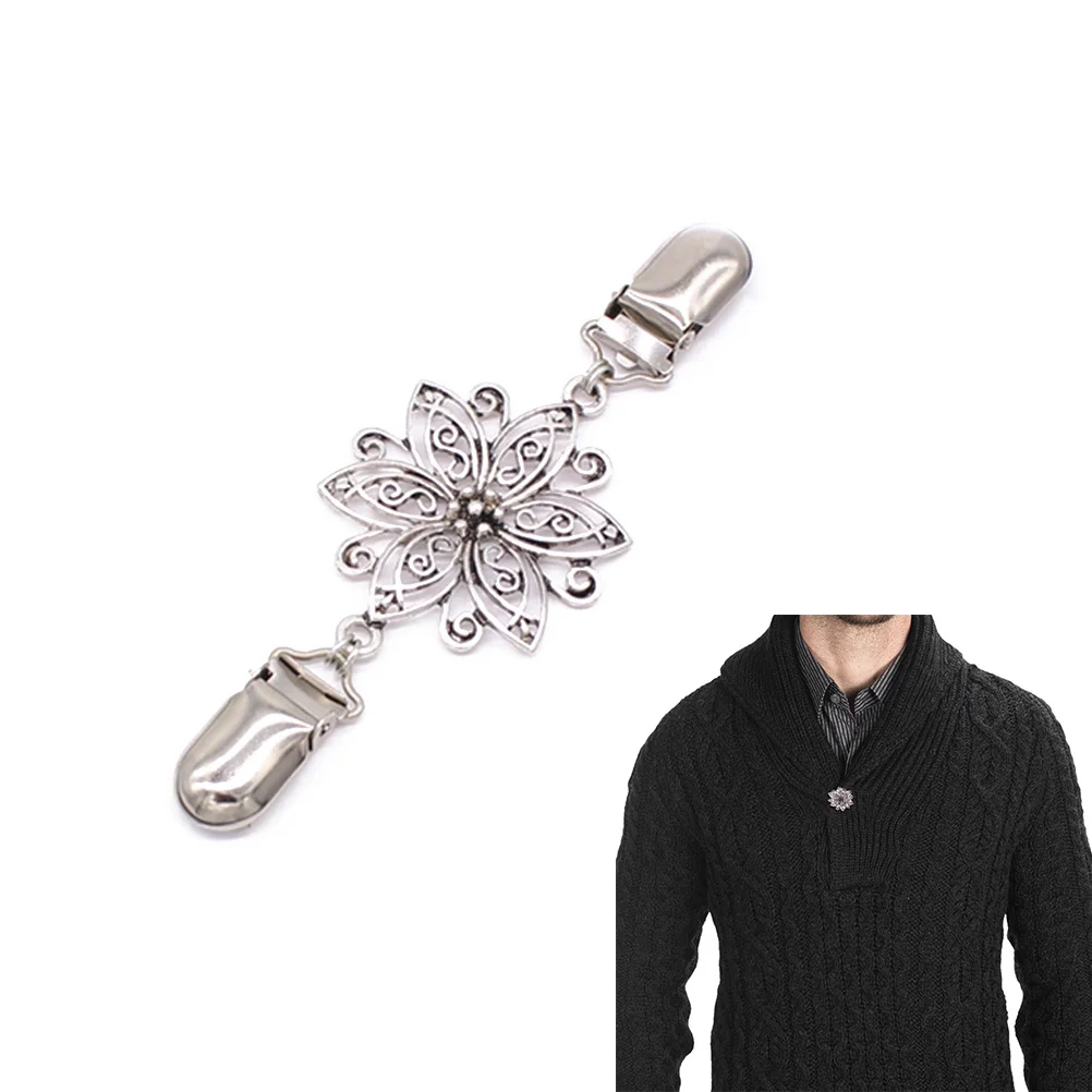 جوفاء منحوتة زهرة نمط سترة كليب تصفيح الفضة القديمة لهجة أنيقة للسترات سترات البلوزات شالات خفيفة الوزن #2