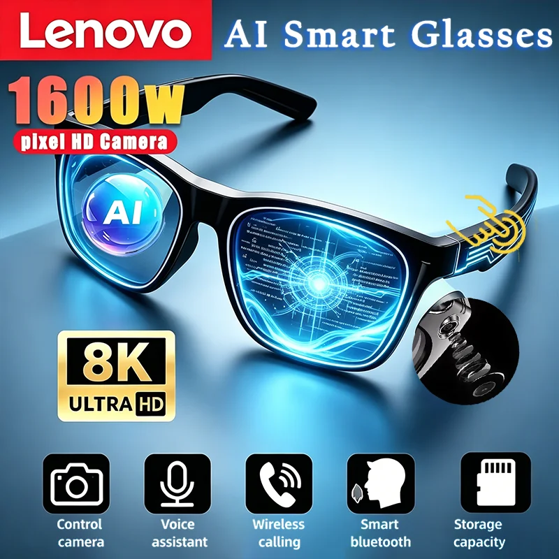 

Lenovo 8K 1600w AI Smart Glasses Real-time Translation HDDual Camera Bluetooth Call Shoot Audio Video Music Play Sunglasses 2026