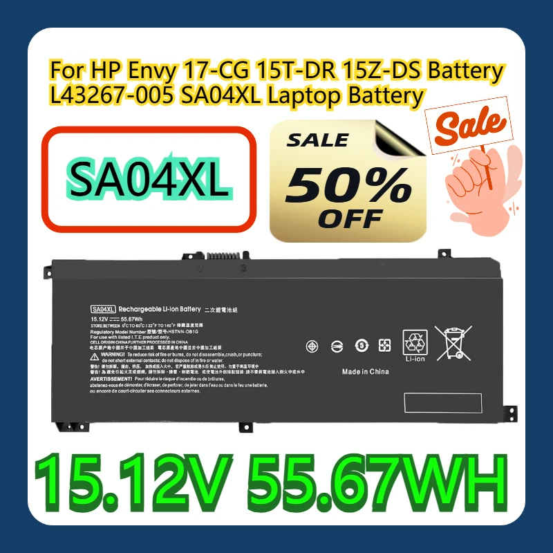 

For HP Envy 17-CG 15T-DR 15Z-DS 15.12V 55.67WH Battery L43267-005 SA04XL Laptop Battery