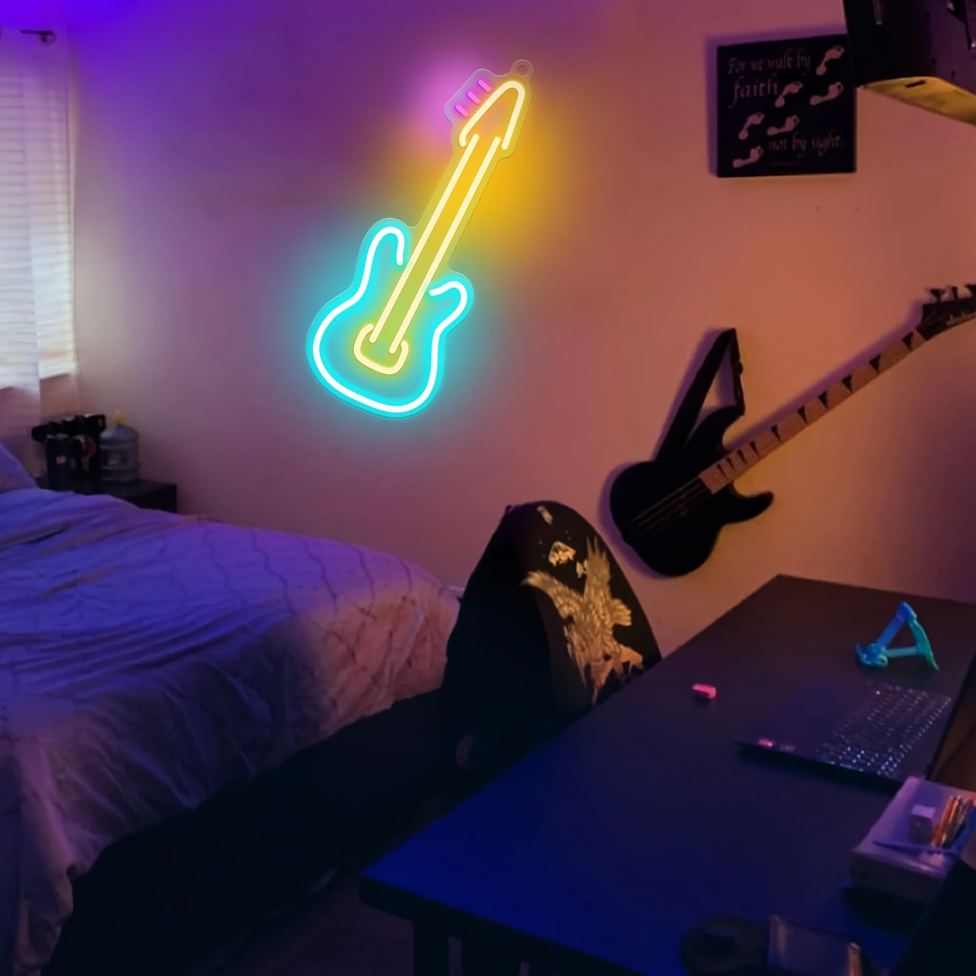 Vibrant LED Neon Guitar Light -Creates Magical Music Studio Atmosphere - Perfect Wall Decor &  Music Lovers Gift