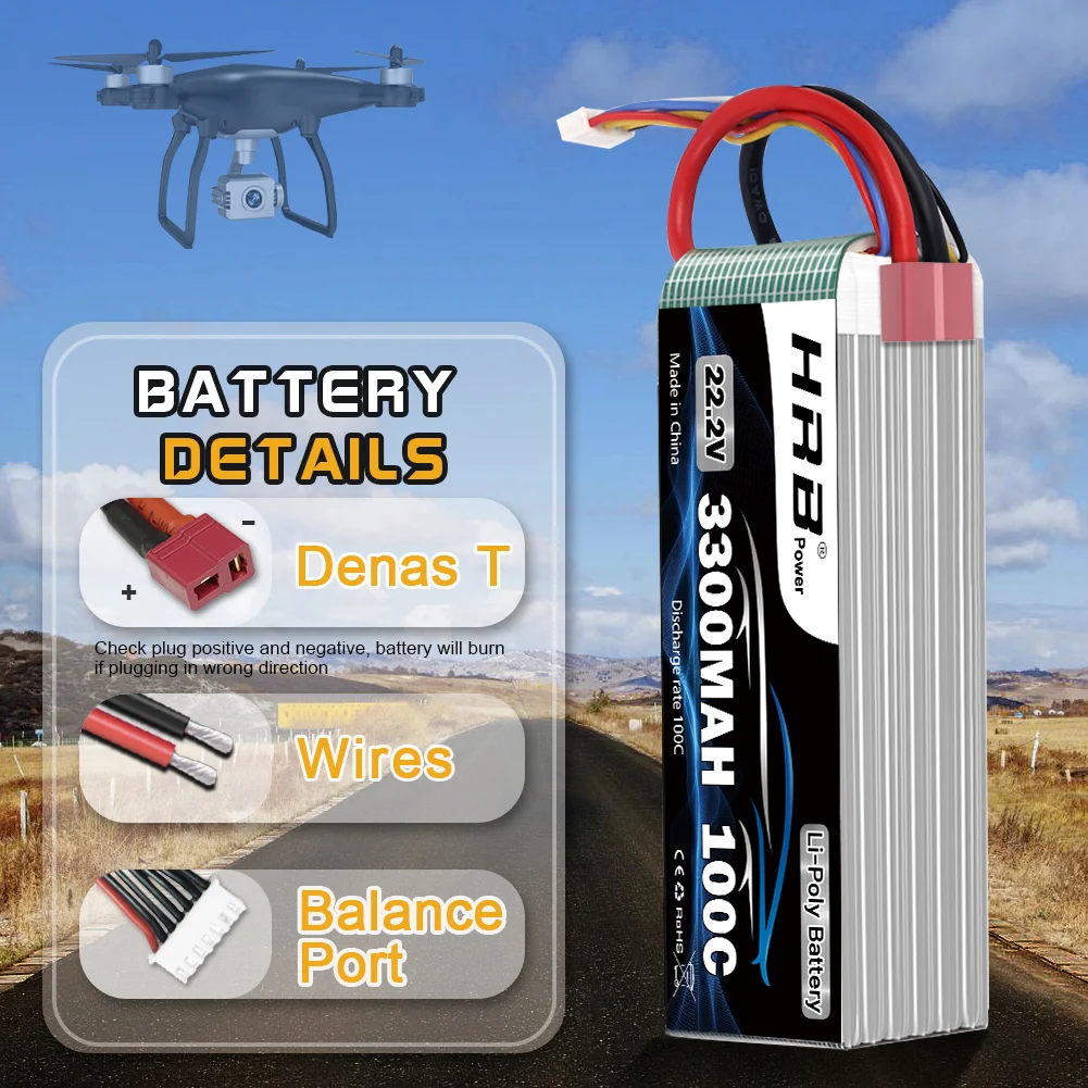 Batterie Lipo HRB 2PCS 6S 22.2V 3300mAh 60C XT60 pour RC Hélicoptère Avion Voiture Bateau - Jeux - Jouets