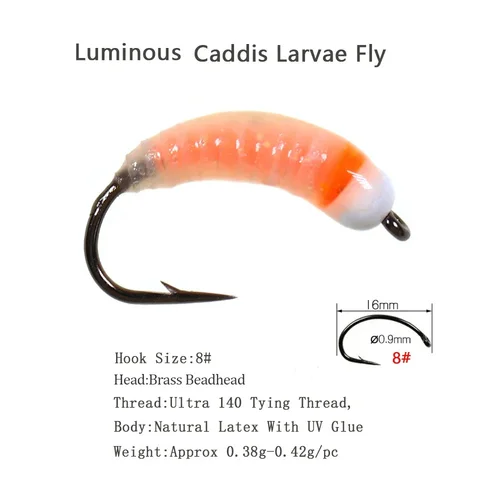 Imagen 2 del producto Vtwins 4 Pesca en hielo cabeza luminosa de cuentas de latón ninfa insecto gusano mosca Caddis larva insectos cebos de hundimiento rápido señuelos de trucha Pesca