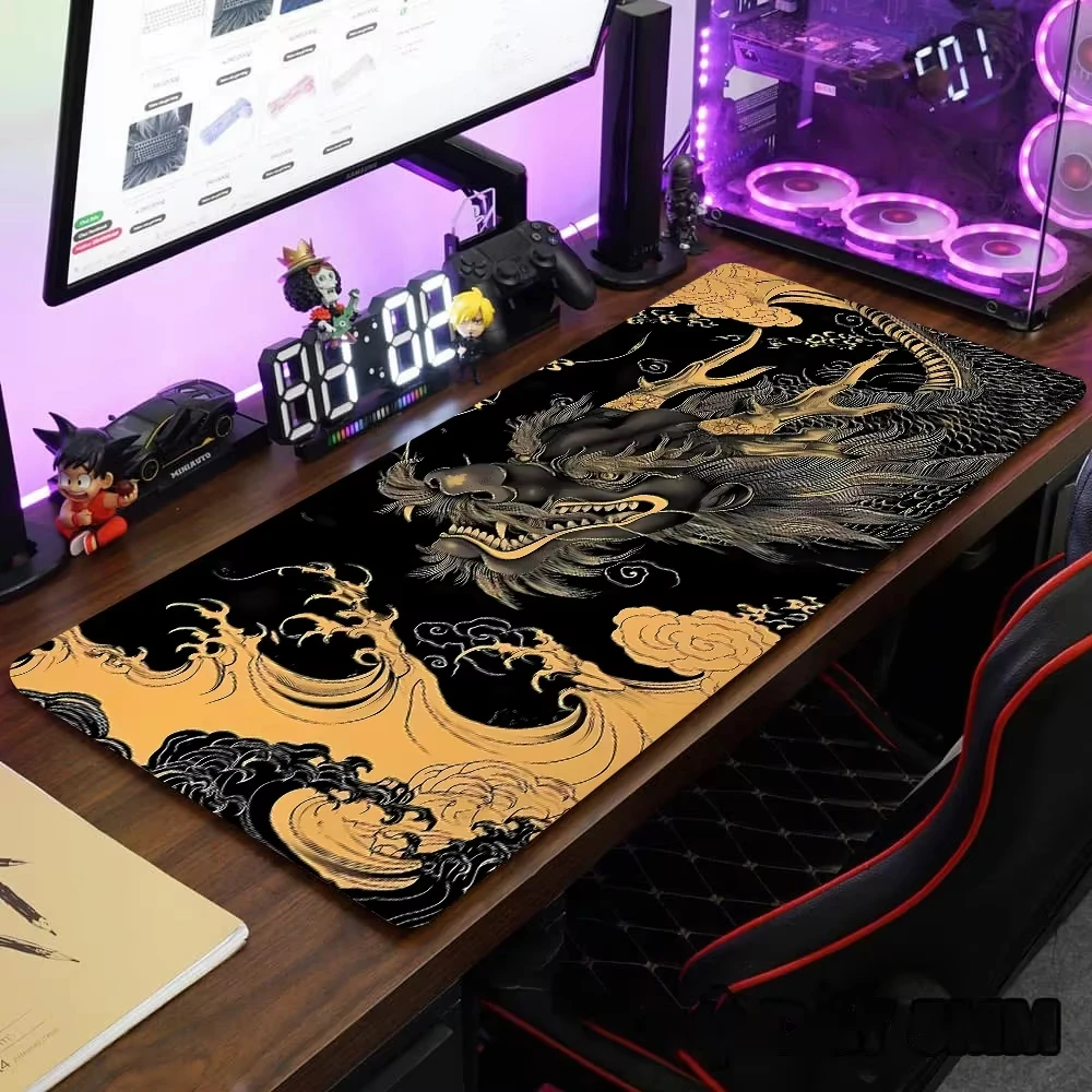 VIKAMA Red Flower Ocean Wave Traditional Chinese Dragon XXL Desk Mat Non Slip Rubber Gaming Mouse Pad Home Office Tabletop Decor view 3