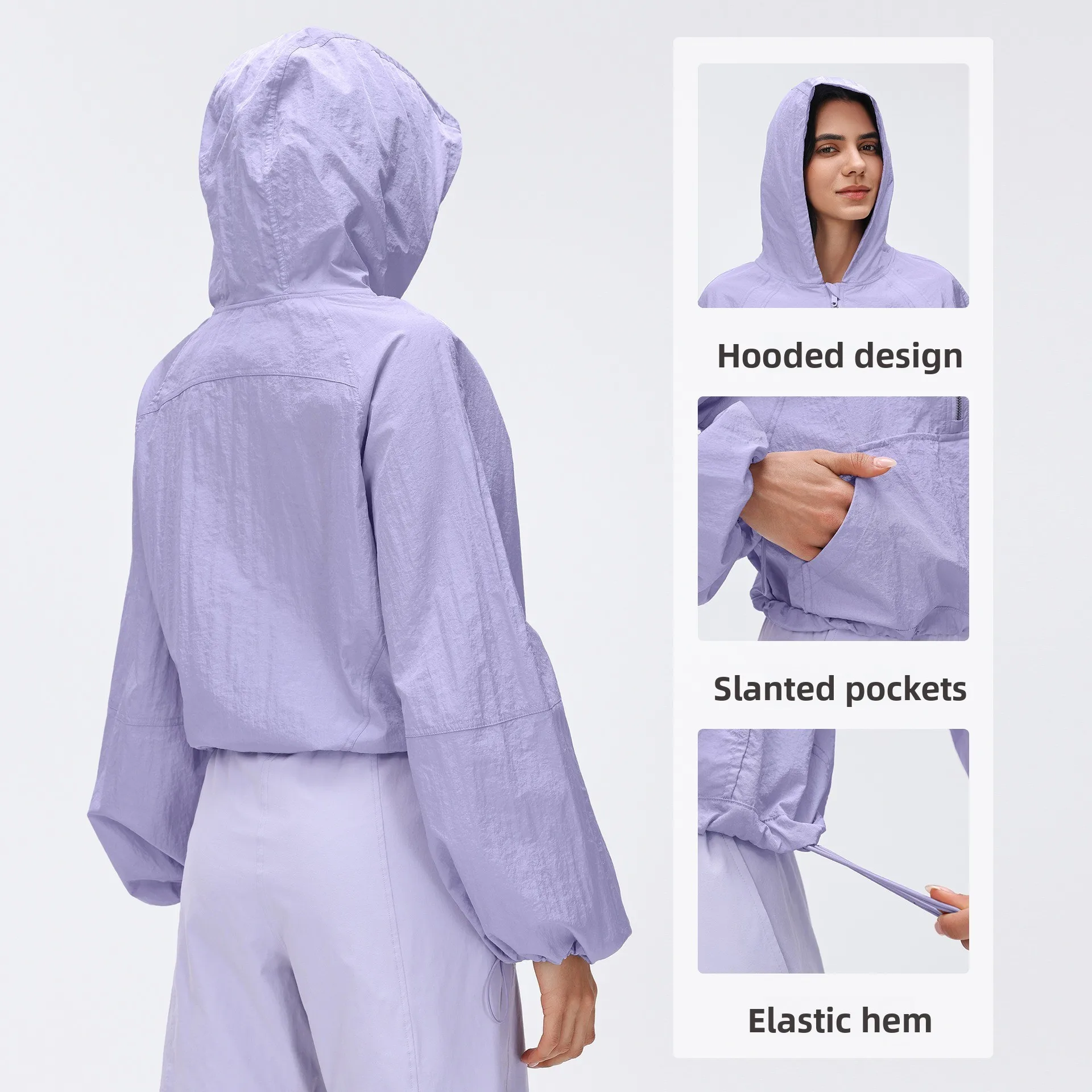 Spring Women Quarter Zip Hooded Windbreaker Waterproof Lightweight Oversized Coat Pockets Outdoor Running Fitness Jacket