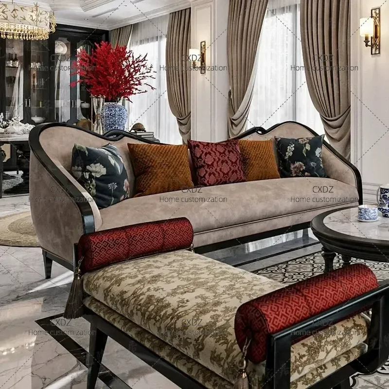 Solid Wood Sofa Fabric Simple Double Triple Single Sofa Combination Living Room Furniture Technology Cloth Leather Art