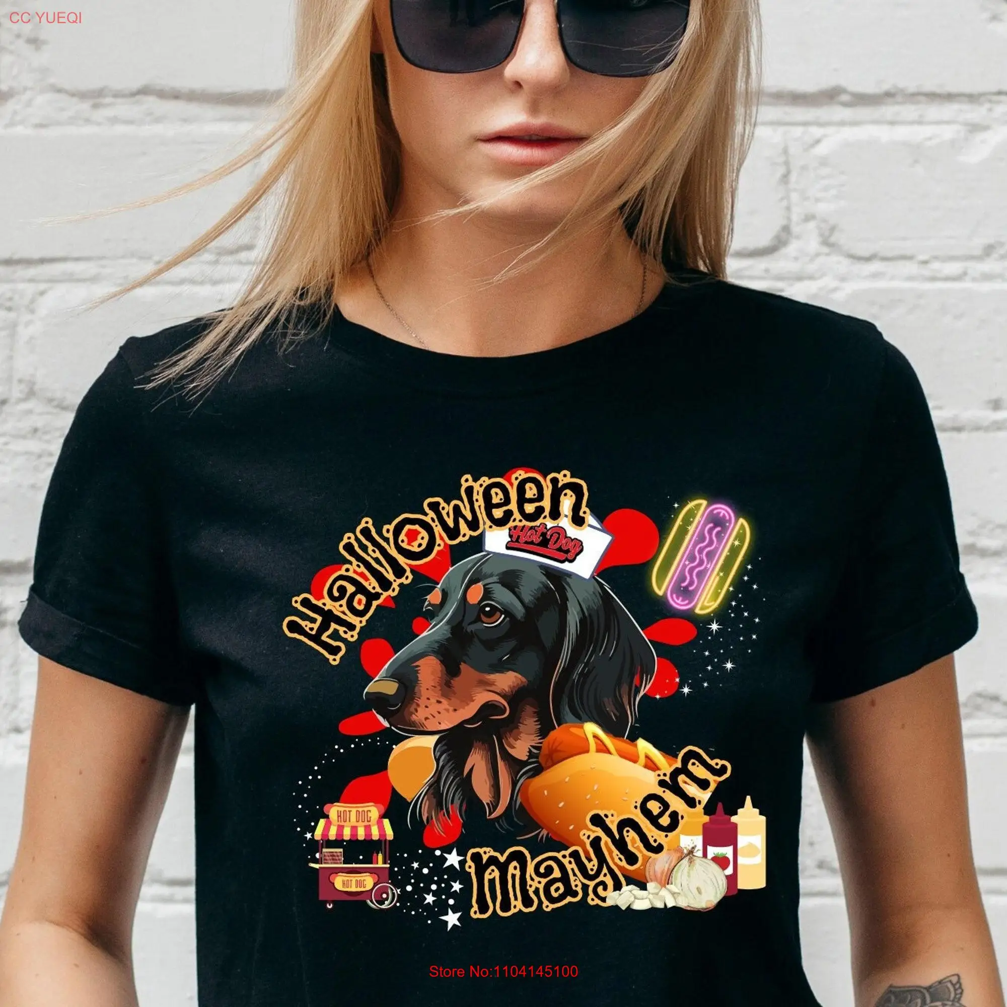 Dachshund Halloween shirt Doxie Hot dog vendor women friends men funny fun unique original design T trick or treaT