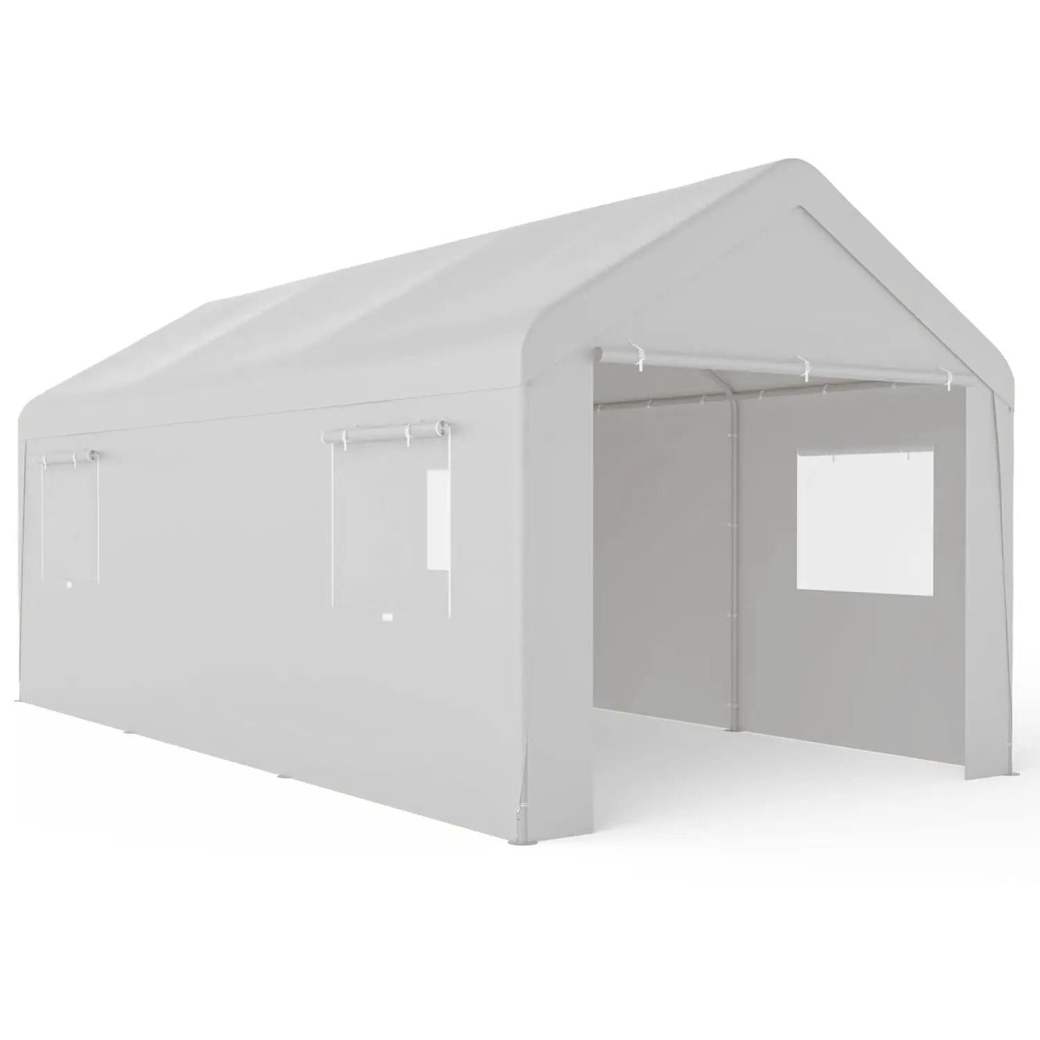 10x20 Carport with Roll-up Windows, Portable Garage Canopy for Truck Boat, Customized