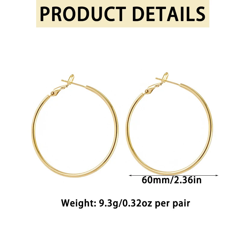 60mm Smooth Big Round Hoop Ear Clips Non Pierced for Women Fashion Golden Exaggerated Simple Clip on Earrings Jewelry