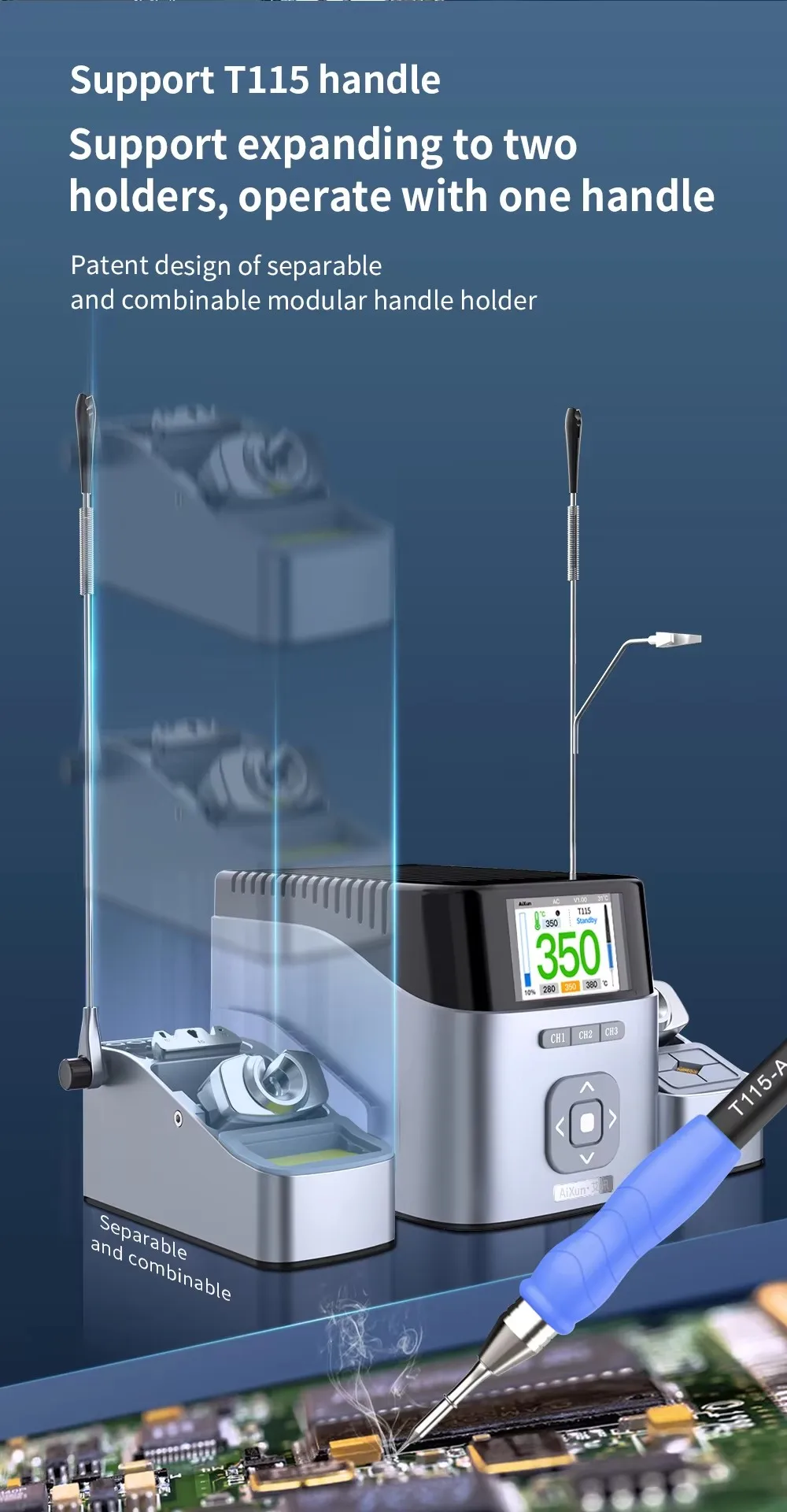 

AIXUN T405-115 Soldering Station, Electric Welding Tool with T115 Handle, Soldering Iron Tip For Mobile Phone SAM CPU BGA Repair