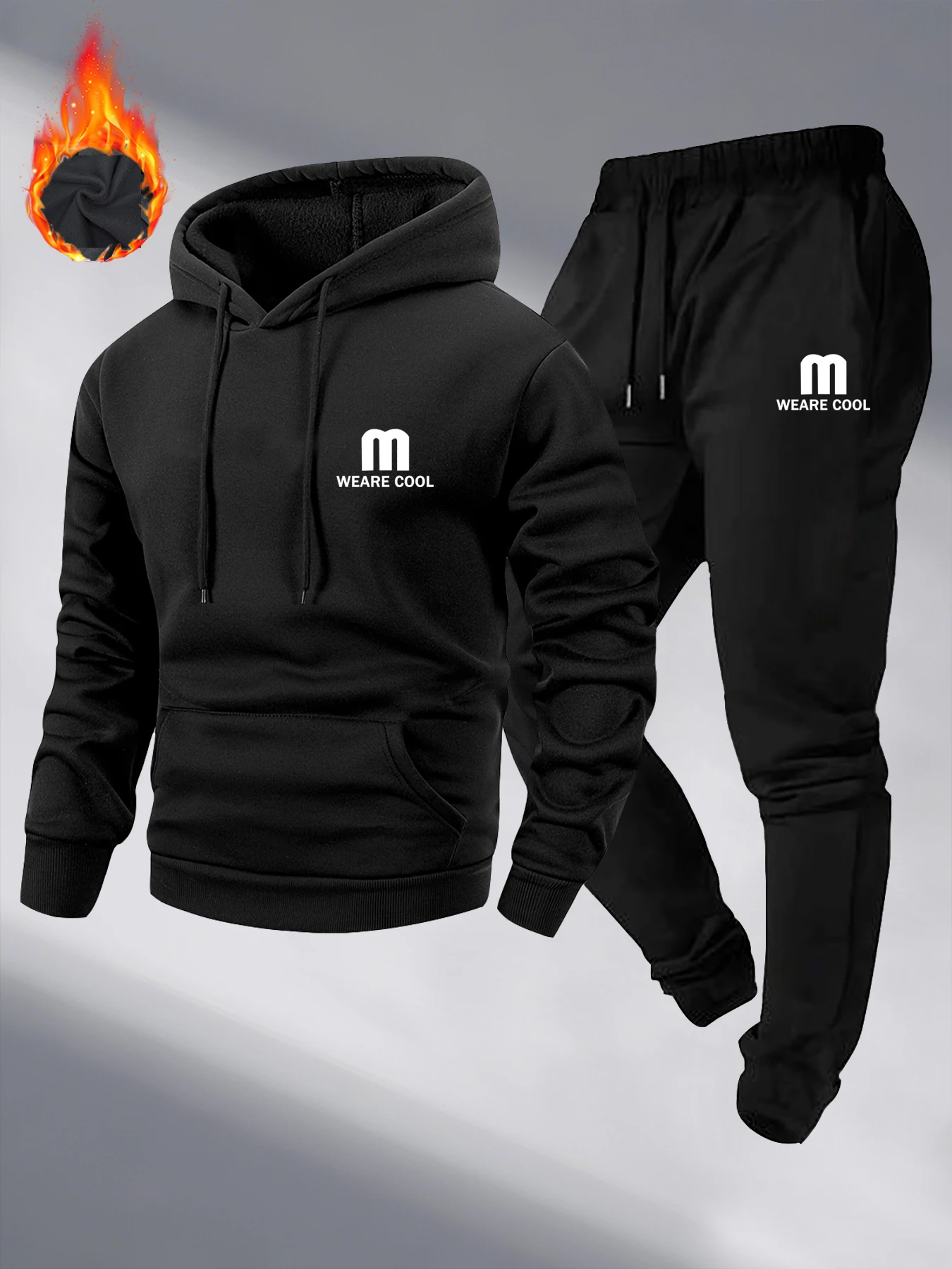 WEARE COOL 2025 Men's Autumn and Winter New Casual Fleece Hoodie+Sweatpants with Pockets Regular Fit Outdoor Daily Sport Suit