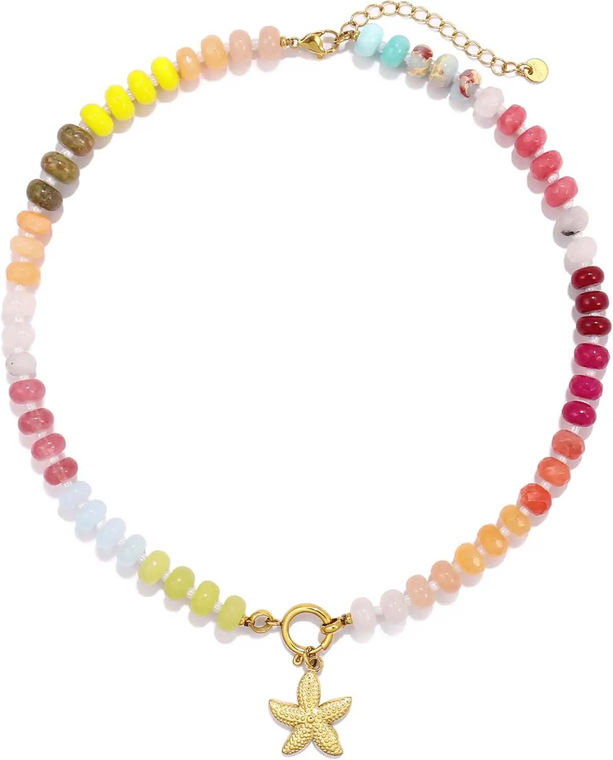 

Joya Love Радужный камень Красочное ожерелье из бисера для женщин Натуральный драгоценный камень Колье из бисера Бохо Серфер Пляжное ожерелье Летние ювелирные изделия