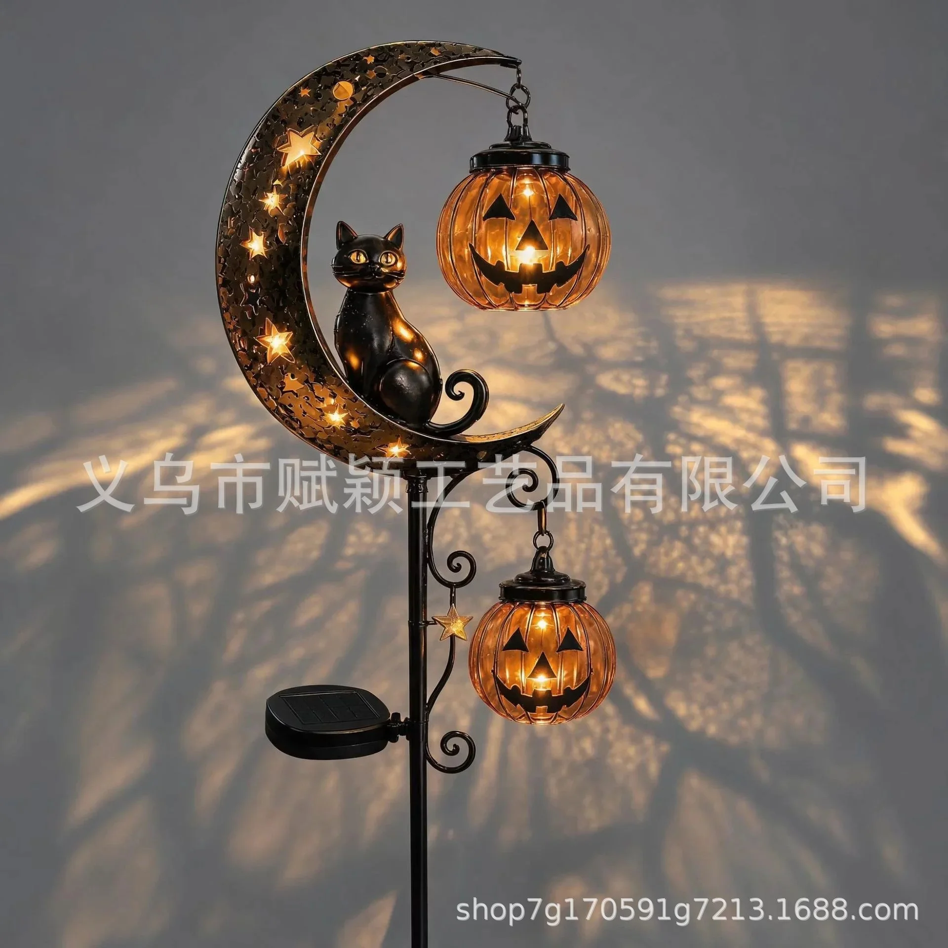 Hollow Star Moon Black Cat Pumpkin Solar Ground Lamp Waterproof Outdoor Halloween Decoration For Garden Pathway Holiday Gift