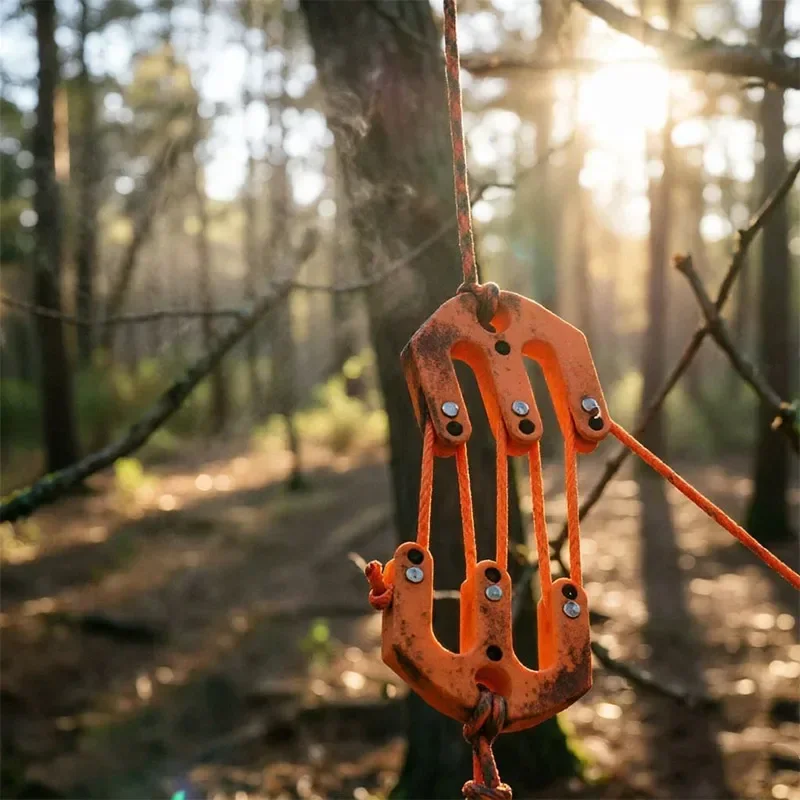 Tragbares, wetterfestes Seilzugsystem mit Riemenscheiben für Jagd, Ziehen, Feldbearbeitung, Camping und Wandern – Detail 2