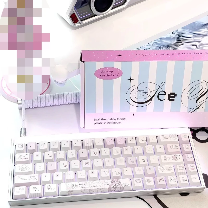 Cute Girlish Heart Theme Keycaps Set PBT Sublimation Cherry Profile Custom Original Handmade Keycaps for Mechanical Keyboard
