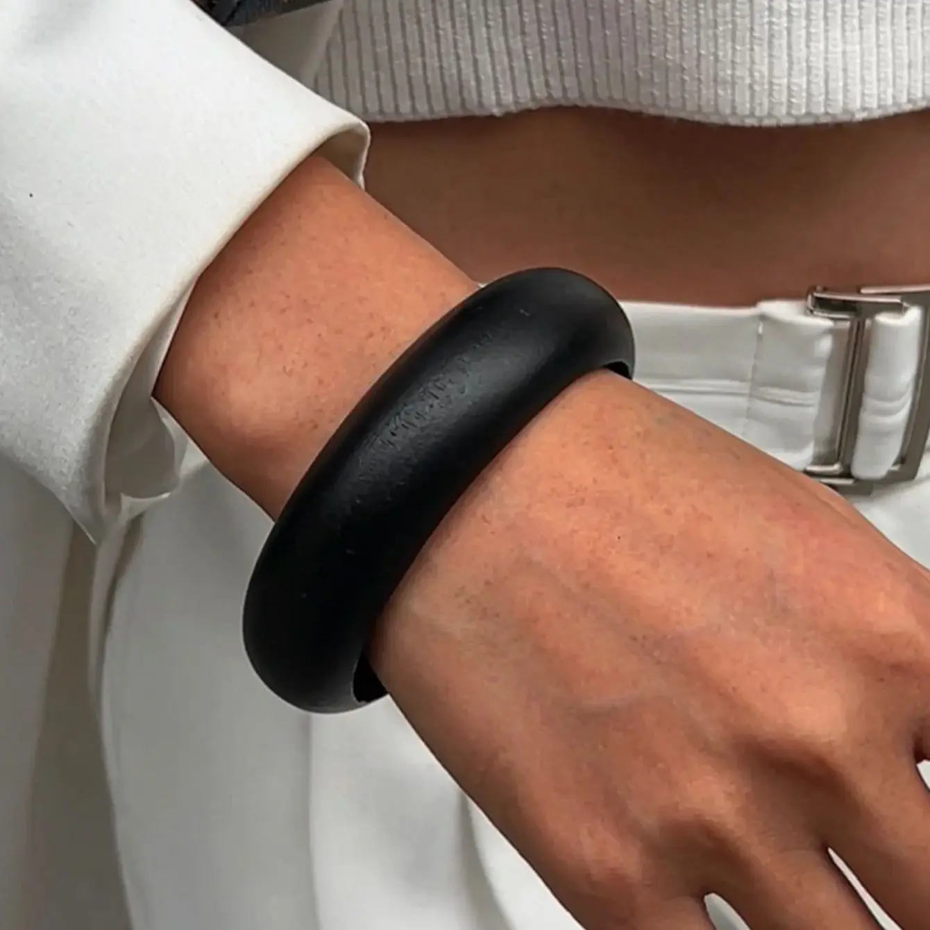 DIEZI Vintage Punk Black Wood Silver Color Metal Bangles Fashion Hip Hop Round Geometric Wide Bangles Women Men Bracelet Jewelry