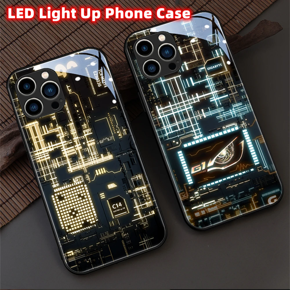 

Circuit Design Calling Flash Light Up Cover Glowing LED Phone Case For Huawei Mate 50 40 30 Pro P60 P50 P40 P30 Nova 10 9 8 7