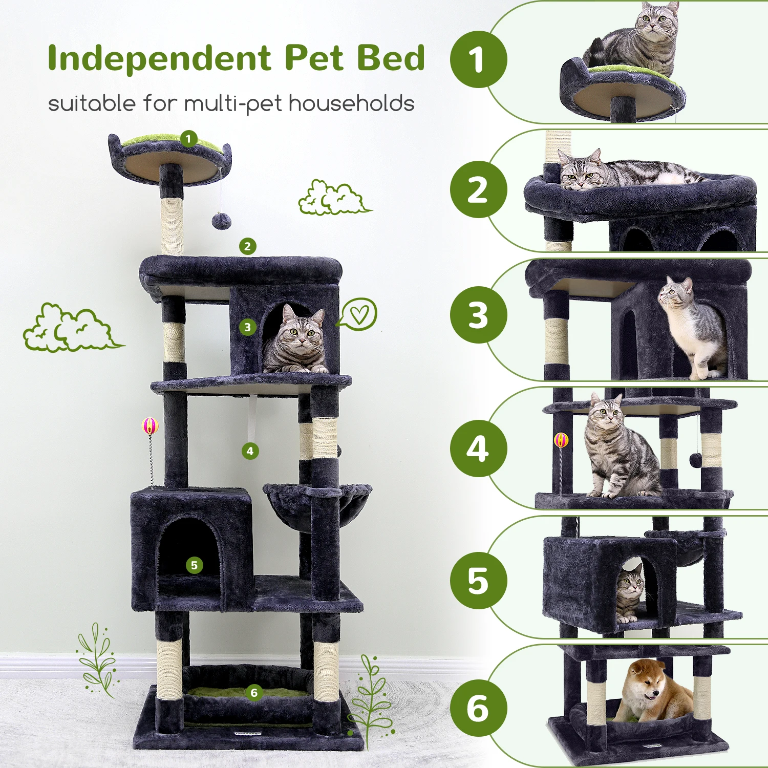 

S72 Heavy Duty Cat Trees for Large Cats, Sturdy 72in Maine Coon Cat Tree for Large Cats 20 lbs+ Heavy Duty Cat Tower, Dark Gray