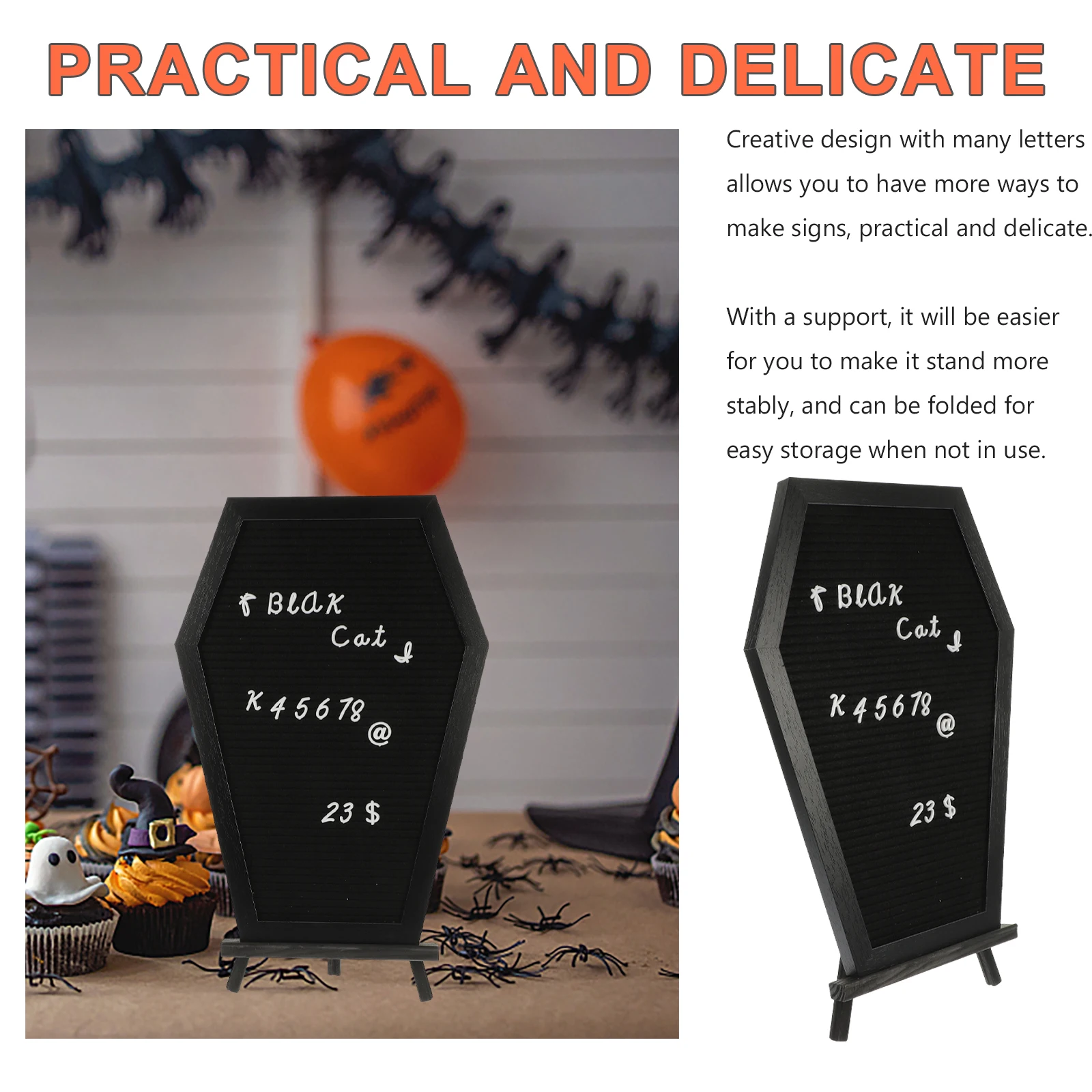 

Coffin Letter Board Shape Message Halloween Party Supplies Tombstone Chalk Black Office