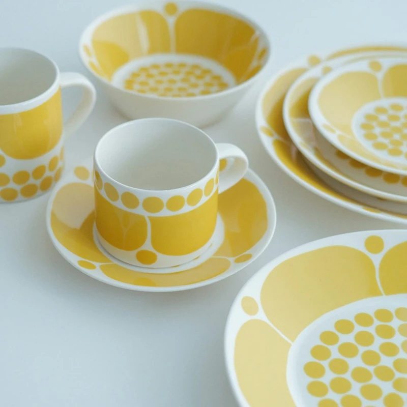 

Yellow Sunday Ceramic Coffee Set Mug Dinner Plate Salad Bowl Dinner Set Plates and Dishes Ceramic Plate