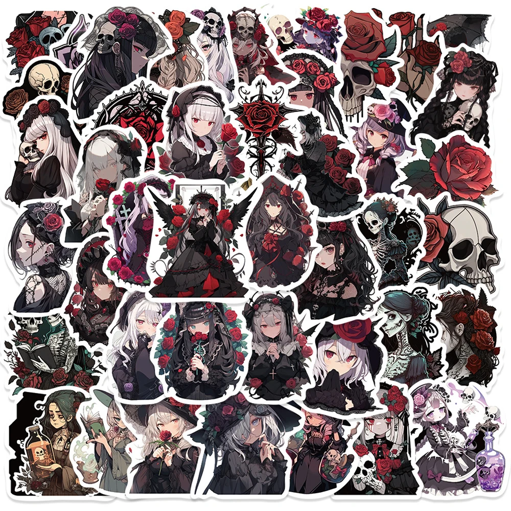 

10/30/50pcs Gothic Rose Girls Anime Stickers DIY Aesthetics Cartoon Sticker Diary Scrapbooking Suitcase Skateboard Decals Toys