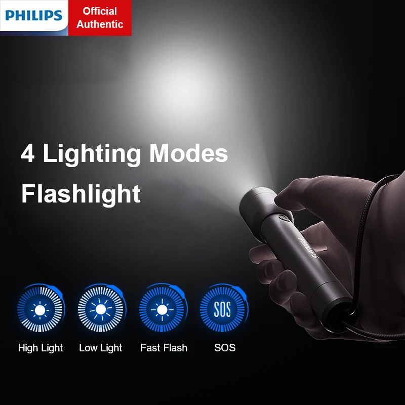 

Philips Powerful Rechargeable Flashlight Protable LED Flashlights Indoor Outdoor CampingLamp for Self Defense Hiking Fishing