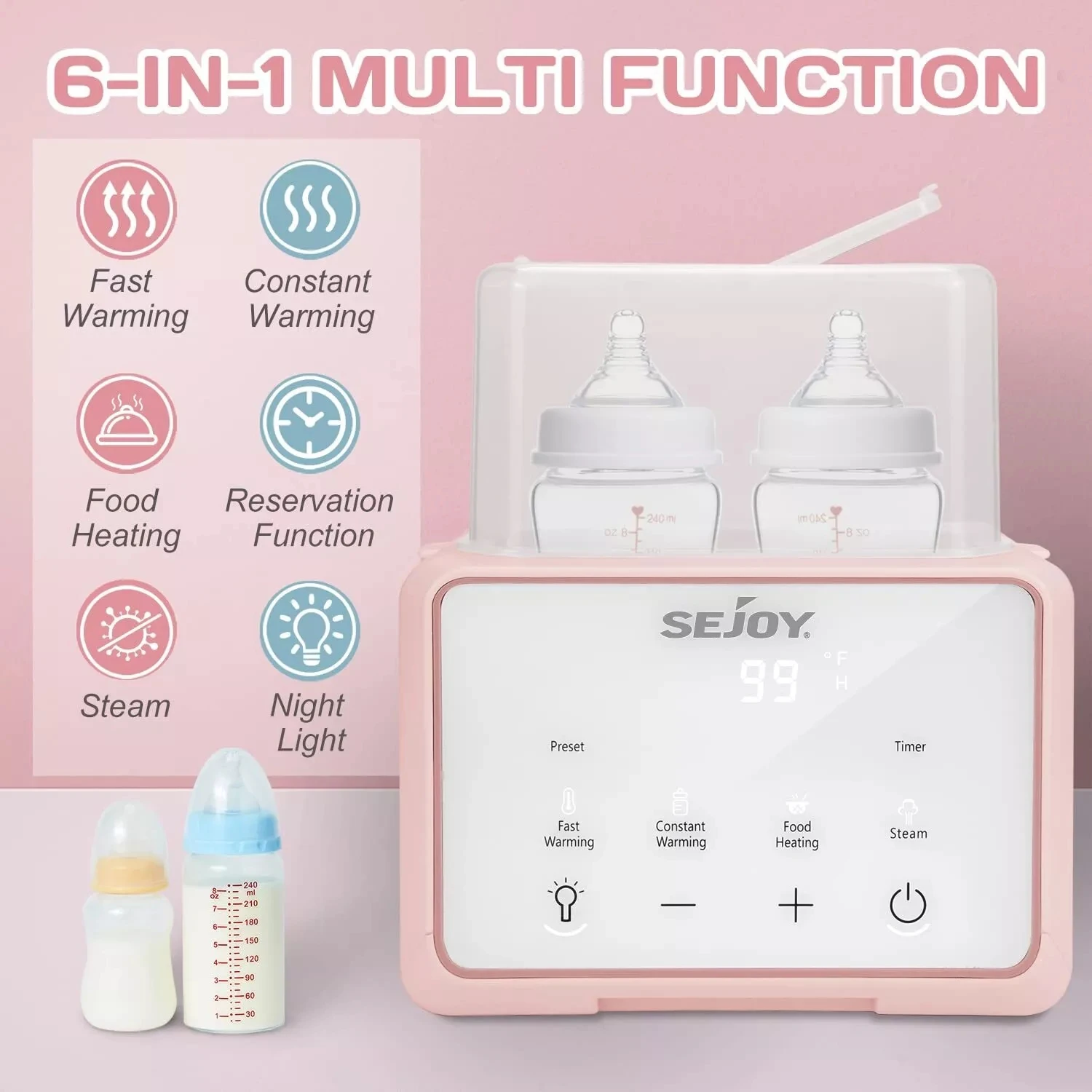 SEJOY Baby Bottle Warmer Double Bottle Fast Milk Warmer with Timer Breastmilk For Travel Sterilizer Newborn Milk Bottle Heater